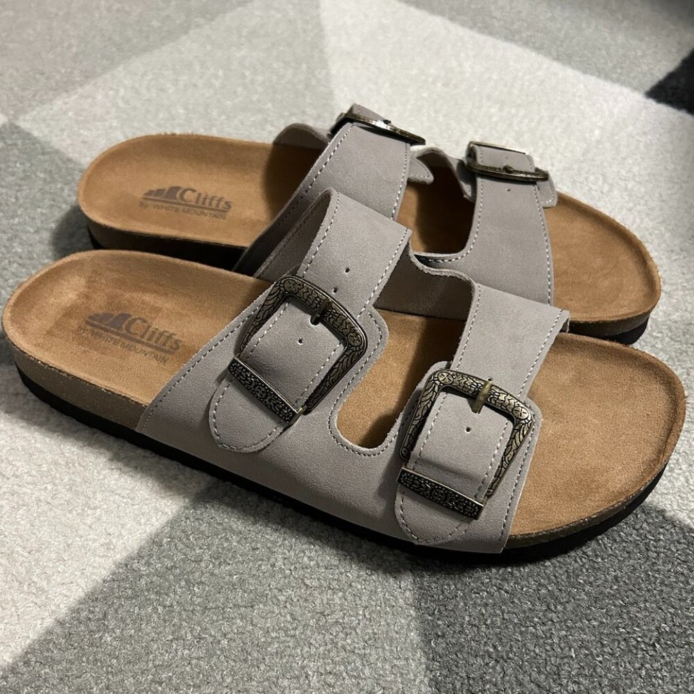 Cliffs by White‎ Mountain Taupe Two Strap Slide Sandals Women's Size 11W
